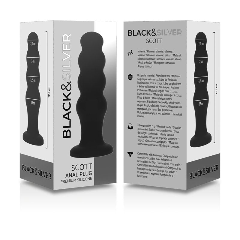 Black & Silver - Scott Premium Silicone Anal Plug - Black - Kinky Leash