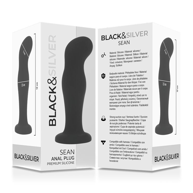 Black & Silver - Sean Premium Silicone Anal Plug - Black - Kinky Leash