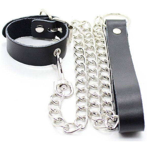 PENIS NECKLACE AND LEATHER STRAP WITH METAL CHAIN