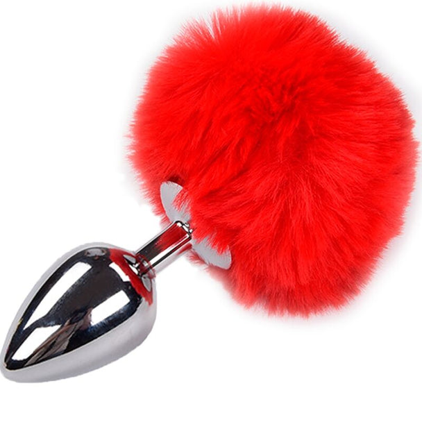  METAL FLUFFY RED BUTTPLUG